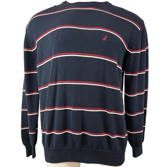 Nautica Sweater Mens XL Navy Blue With Red White Stripes Pullover (340) - Picture 1 of 11